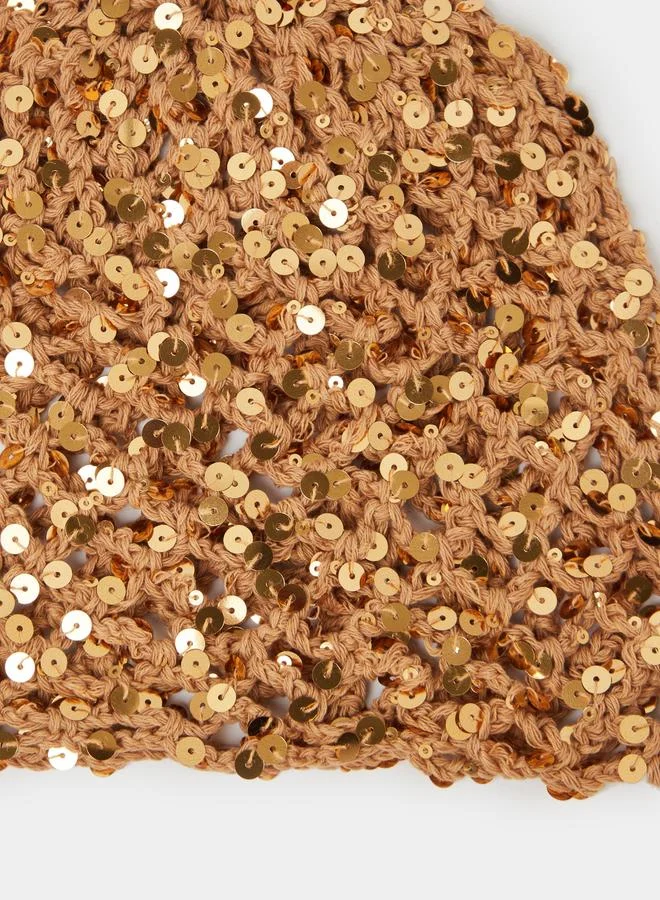 Styli  Brown Sparkling Sequin Beanie for Women | Best Price UAE