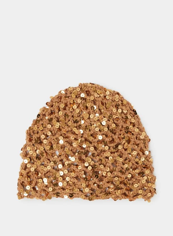 Brown Sparkling Sequin Beanie