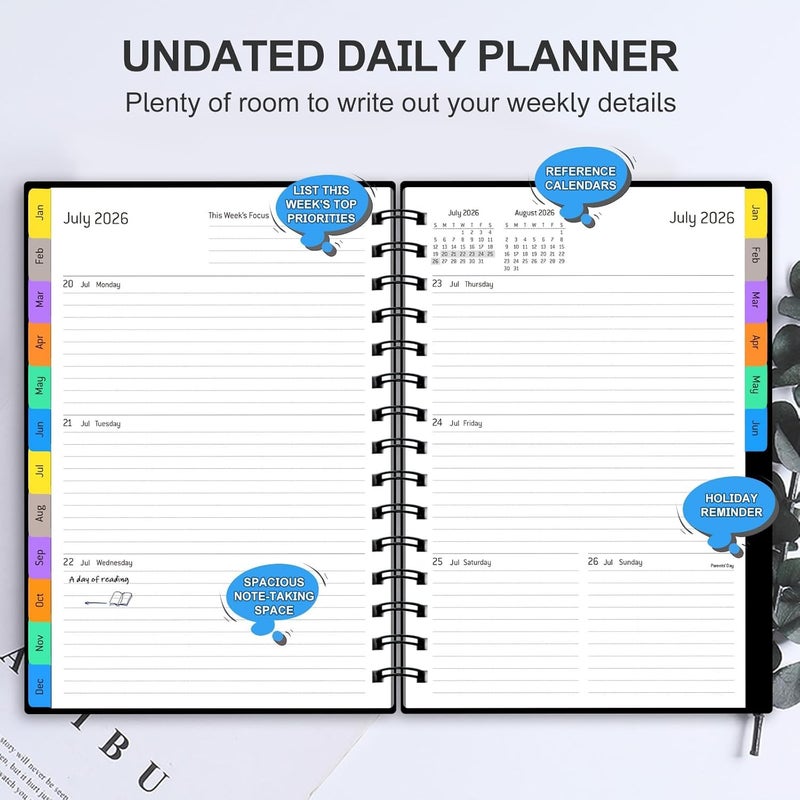 COI Daily Planner 2026-2027, 18 Month Planner with Tabs, January 2026 - June 2027, 2026 Planner Weekly and Monthly Academic Year Calendar, Spiral Time Management Manual, A5 Size, Black - Image 3