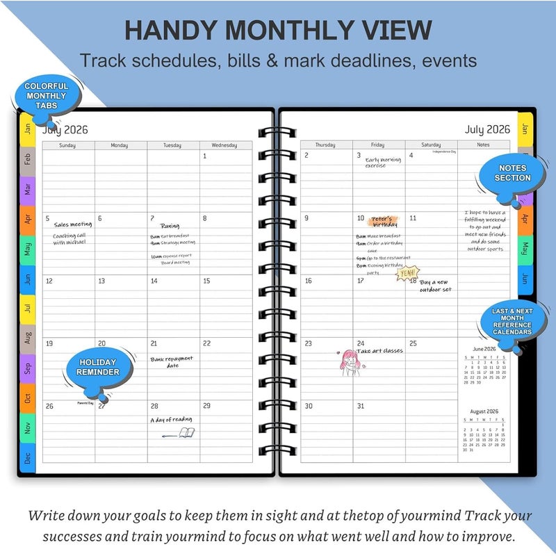 COI Daily Planner 2026-2027, 18 Month Planner with Tabs, January 2026 - June 2027, 2026 Planner Weekly and Monthly Academic Year Calendar, Spiral Time Management Manual, A5 Size, Black - Image 4