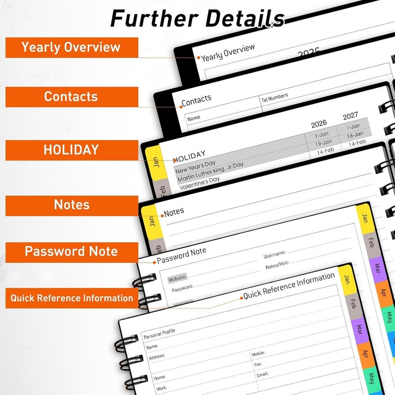 COI Daily Planner 2026-2027, 18 Month Planner with Tabs, January 2026 - June 2027, 2026 Planner Weekly and Monthly Academic Year Calendar, Spiral Time Management Manual, A5 Size, Black - Image 2