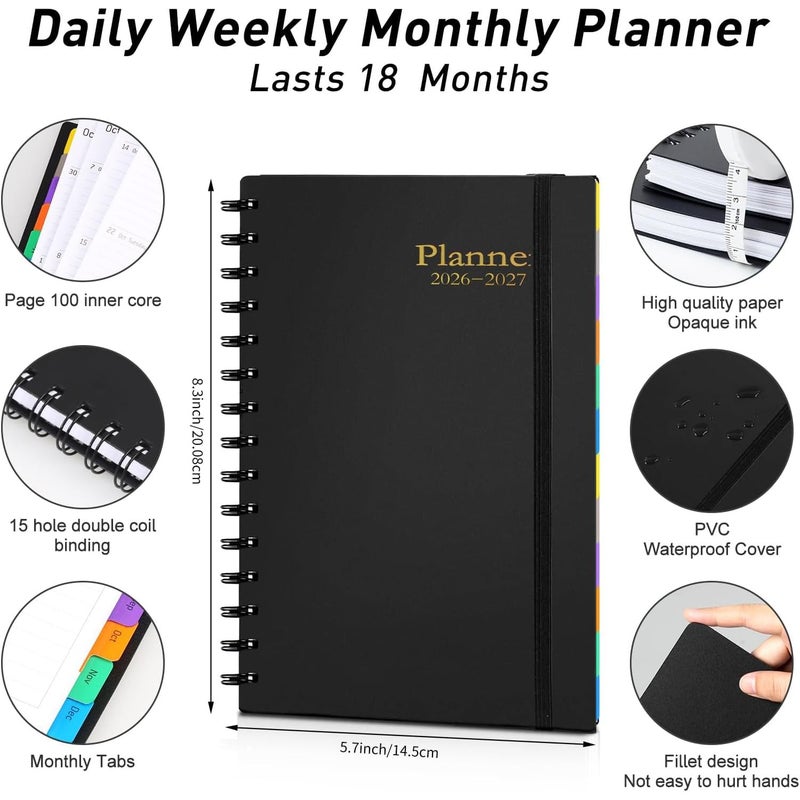 COI Daily Planner 2026-2027, 18 Month Planner with Tabs, January 2026 - June 2027, 2026 Planner Weekly and Monthly Academic Year Calendar, Spiral Time Management Manual, A5 Size, Black - Image 5