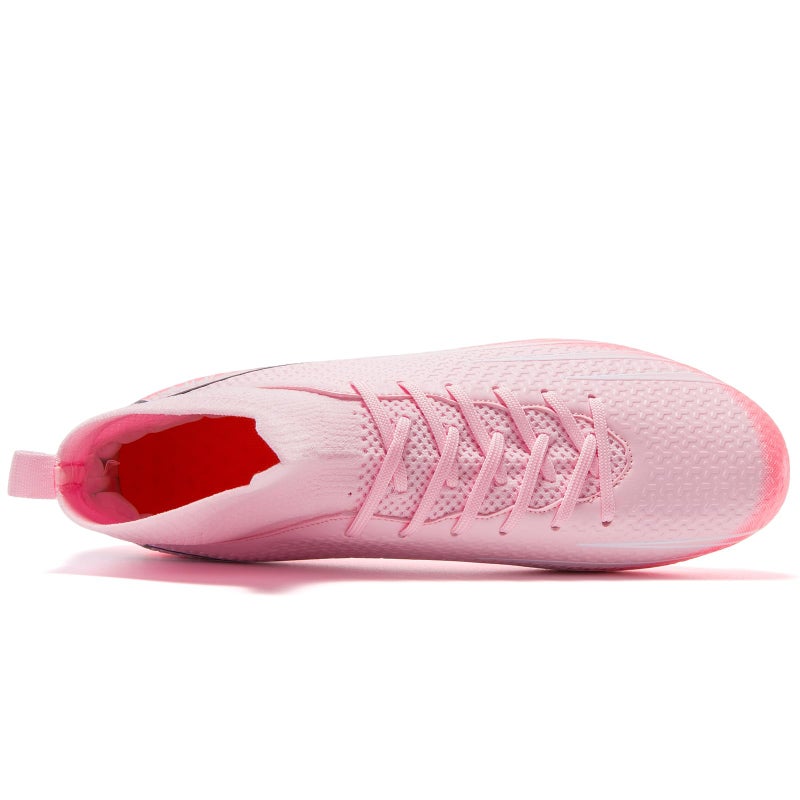 HRJR Men's Soccer Cleats Football Cleats for Unisex-Adult High-Top Spikes Shoes for Youth Lightweight Professional Training Turf Outdoor Athletic Sneaker Big Boys Pink 7 - Image 4
