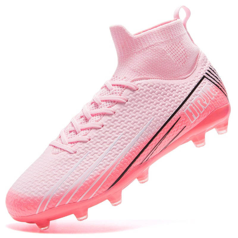 HRJR Men's Soccer Cleats Football Cleats for Unisex-Adult High-Top Spikes Shoes for Youth Lightweight Professional Training Turf Outdoor Athletic Sneaker Big Boys Pink 7 - Image 1