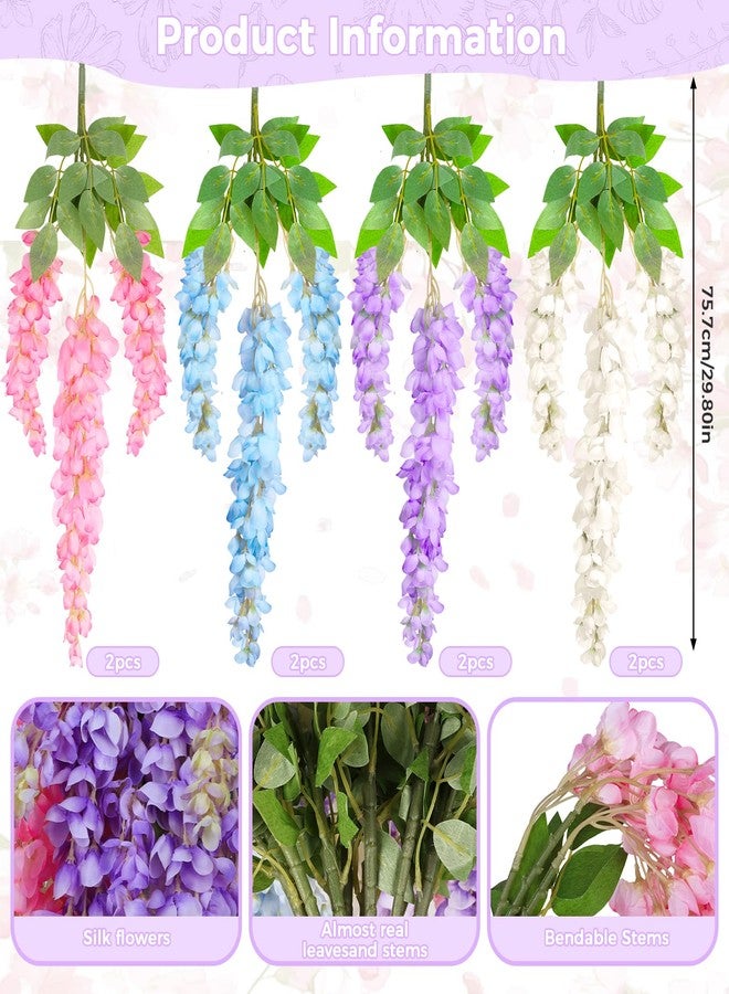 Domigard Purple Wisteria Artificial Flowers, 8Pcs 23'' DIY Fake Wisteria Floral Hanging Plant Garland with 4 Color, for Home Party Decor, Balcony, Wedding Arrangement, Spring Farmhouse Decorations - Image 3