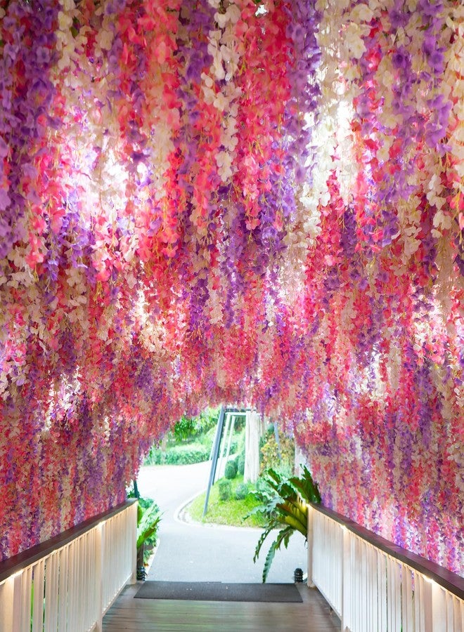 Domigard Purple Wisteria Artificial Flowers, 8Pcs 23'' DIY Fake Wisteria Floral Hanging Plant Garland with 4 Color, for Home Party Decor, Balcony, Wedding Arrangement, Spring Farmhouse Decorations - Image 4