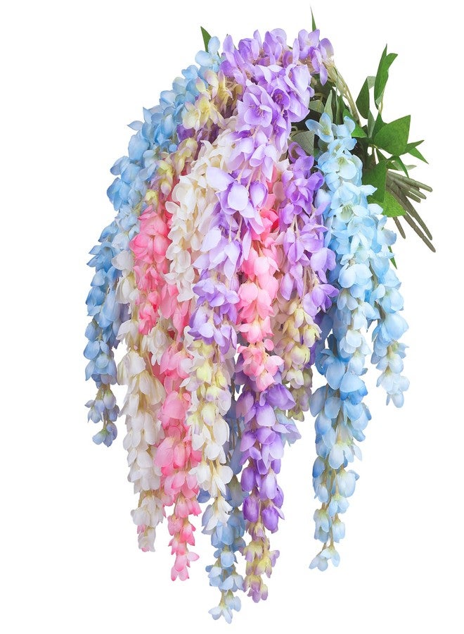 Domigard Purple Wisteria Artificial Flowers, 8Pcs 23'' DIY Fake Wisteria Floral Hanging Plant Garland with 4 Color, for Home Party Decor, Balcony, Wedding Arrangement, Spring Farmhouse Decorations - Image 1