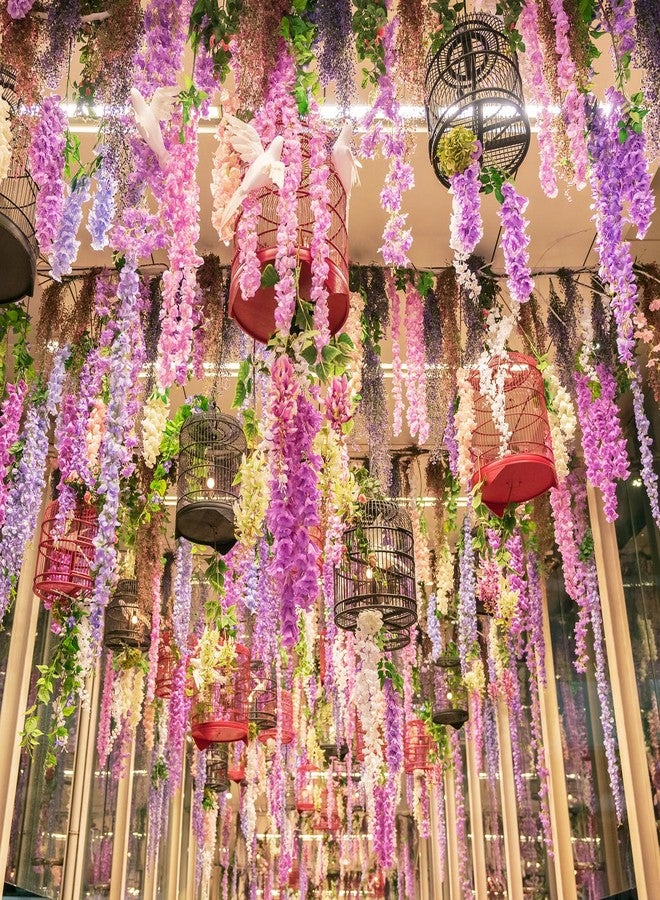 Domigard Purple Wisteria Artificial Flowers, 8Pcs 23'' DIY Fake Wisteria Floral Hanging Plant Garland with 4 Color, for Home Party Decor, Balcony, Wedding Arrangement, Spring Farmhouse Decorations - Image 5