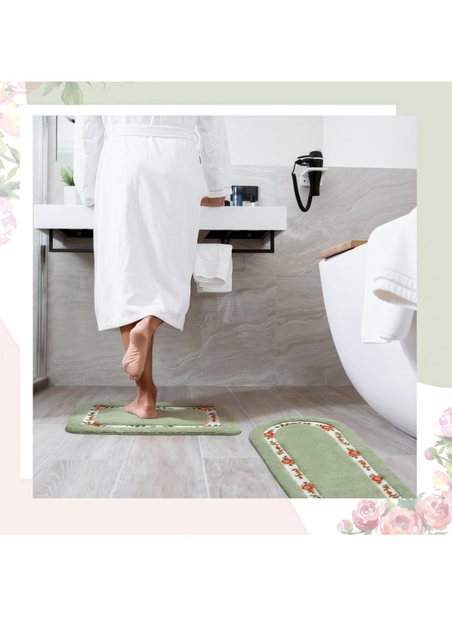 Bathroom Rugs Sets 3 Piece,Rose Flowers Bathroom Rugs Set Extra Thick,Non Slip Bath Mats for Bathroom, Water Absorbent, Washable Bath Rugs for Tub, Toilet and Floor - Image 2