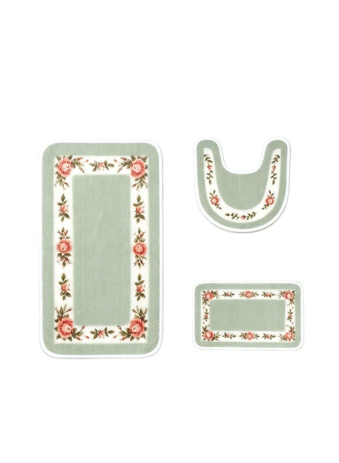 Bathroom Rugs Sets 3 Piece,Rose Flowers Bathroom Rugs Set Extra Thick,Non Slip Bath Mats for Bathroom, Water Absorbent, Washable Bath Rugs for Tub, Toilet and Floor - Image 5