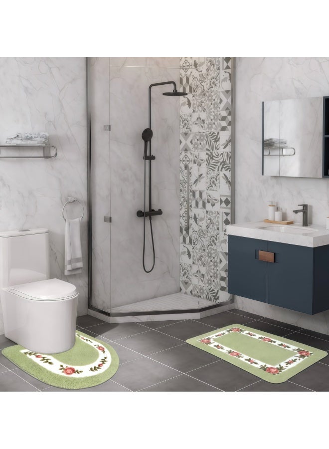 Bathroom Rugs Sets 3 Piece,Rose Flowers Bathroom Rugs Set Extra Thick,Non Slip Bath Mats for Bathroom, Water Absorbent, Washable Bath Rugs for Tub, Toilet and Floor - Image 3