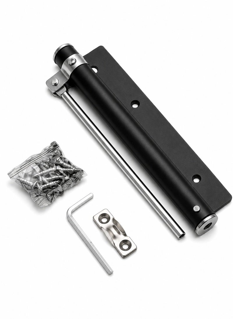 Automatic Spring Door Closer with Adjustable Tension, Surface Mounted Self Closing Device for Left and Right Opening Interior Wooden Doors, Screw Installation, Black - Image 1