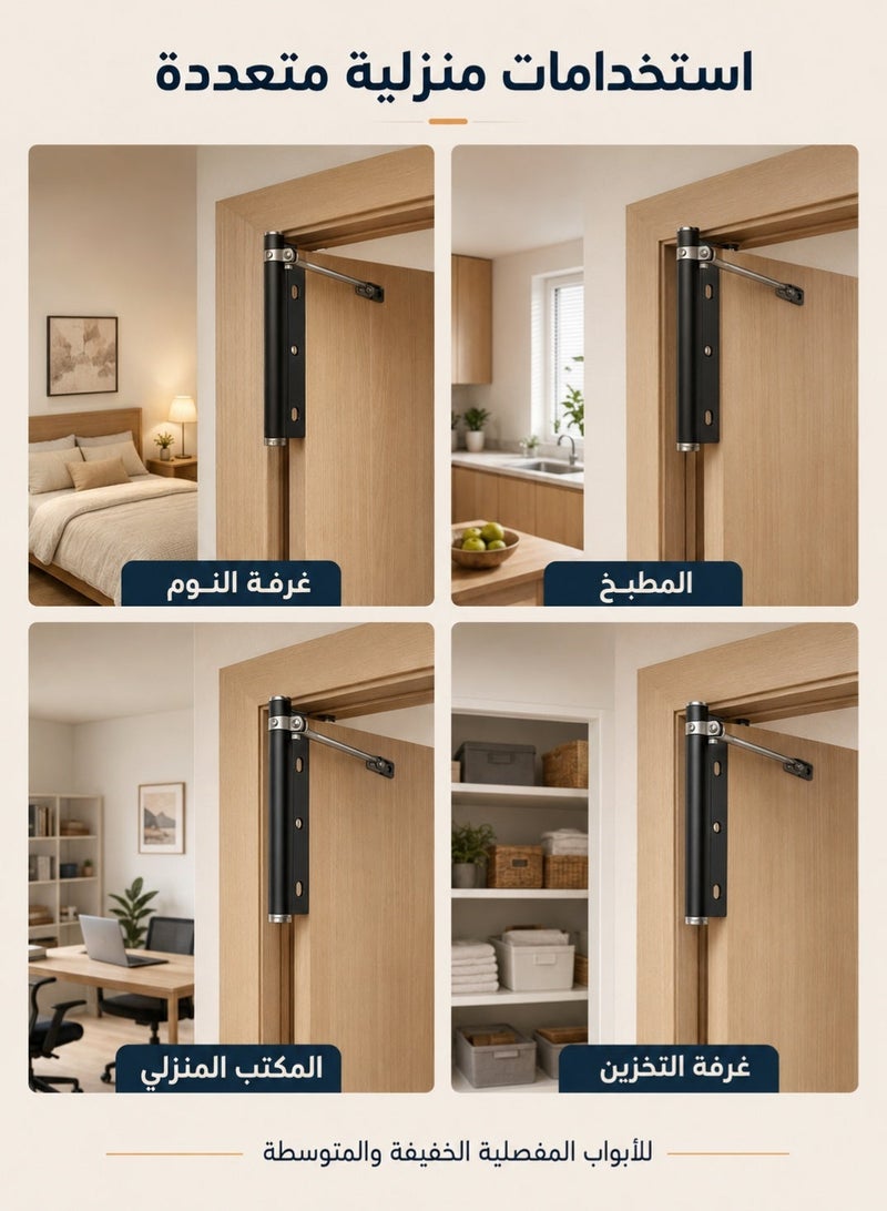 Automatic Spring Door Closer with Adjustable Tension, Surface Mounted Self Closing Device for Left and Right Opening Interior Wooden Doors, Screw Installation, Black - Image 5