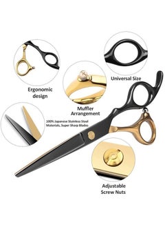 Black Gold Hair Cutting Scissors Professional Stainless Steel Barber Hair Thinning Shears Salon Multifunctional Straight Hair Cutting Shears Teeth Scissors Hair Cutting Scissors Kit for Home Use