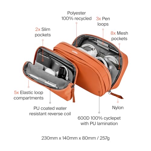 Orbitkey 2-in-1 Tech Accessory Pouch with Detachable Slim Sleeve – Travel Electronics Organizer for Cables, Chargers, Earbuds, Power Bank – Compact Gadget Bag & Portable Tech Storage Case (Terracotta) - Image 5