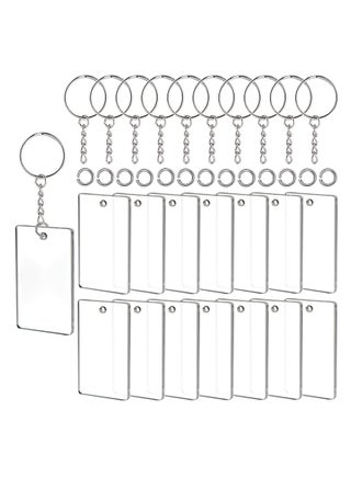 90 Pieces Clear Acrylic Keychain Blanks 2 Inch Round Acrylic Plastic Transparent Keychain Charms Rectangle Circle Blank Disc for Vinyl with 30 Pcs Key Chain Rings for DIY Projects and Crafts