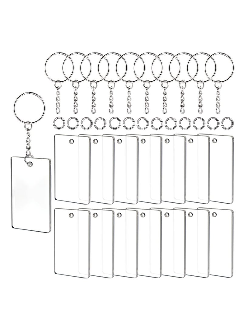 90 Pieces Clear Acrylic Keychain Blanks 2 Inch Round Acrylic Plastic Transparent Keychain Charms Rectangle Circle Blank Disc for Vinyl with 30 Pcs Key Chain Rings for DIY Projects and Crafts