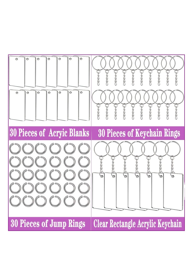 90 Pieces Clear Acrylic Keychain Blanks 2 Inch Round Acrylic Plastic Transparent Keychain Charms Rectangle Circle Blank Disc for Vinyl with 30 Pcs Key Chain Rings for DIY Projects and Crafts