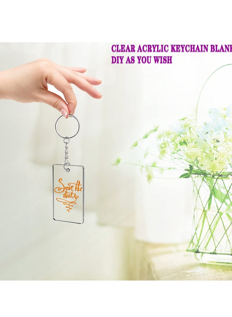 90 Pieces Clear Acrylic Keychain Blanks 2 Inch Round Acrylic Plastic Transparent Keychain Charms Rectangle Circle Blank Disc for Vinyl with 30 Pcs Key Chain Rings for DIY Projects and Crafts