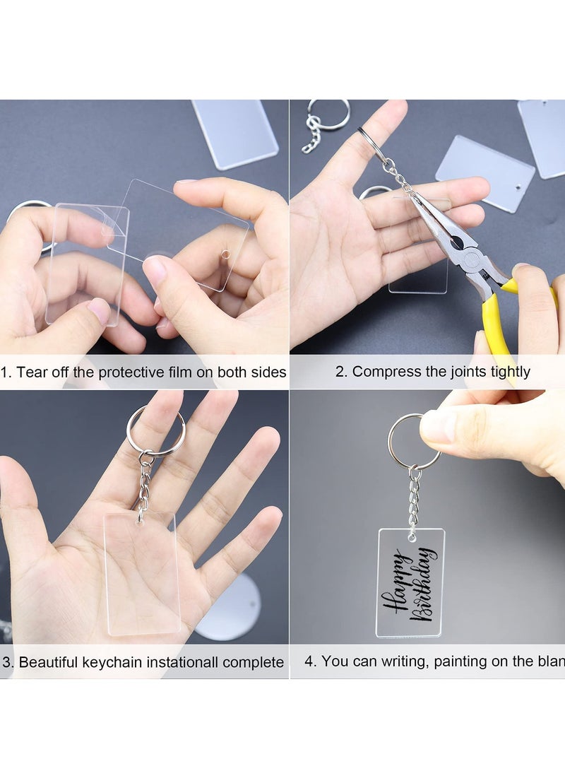 90 Pieces Clear Acrylic Keychain Blanks 2 Inch Round Acrylic Plastic Transparent Keychain Charms Rectangle Circle Blank Disc for Vinyl with 30 Pcs Key Chain Rings for DIY Projects and Crafts