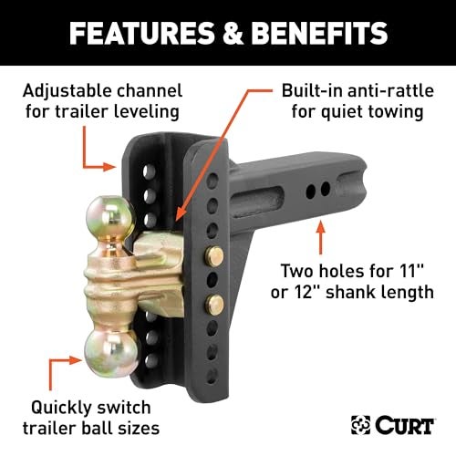 CURT 45902 Adjustable Trailer Hitch Ball Mount, 2-1/2-Inch Receiver, 6-Inch Drop, 2 and 2-5/16-Inch Balls, 20,000 lbs , Black - Image 3