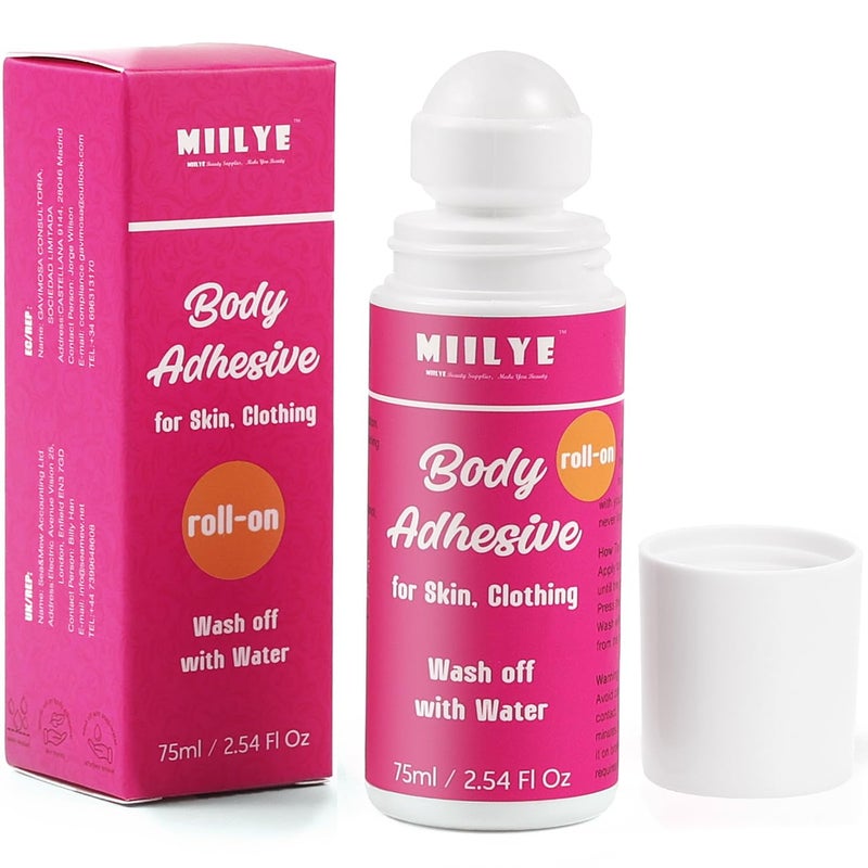 MIILYE Body Adhesive Roll-On for Skin & Clothing 2.54 Oz-Sweat Resistant, Water Wash Off- Fashion Adhesive for Dancers, Socks, Stockings, Leotards, Bras, Wigs, Costumes - Image 1