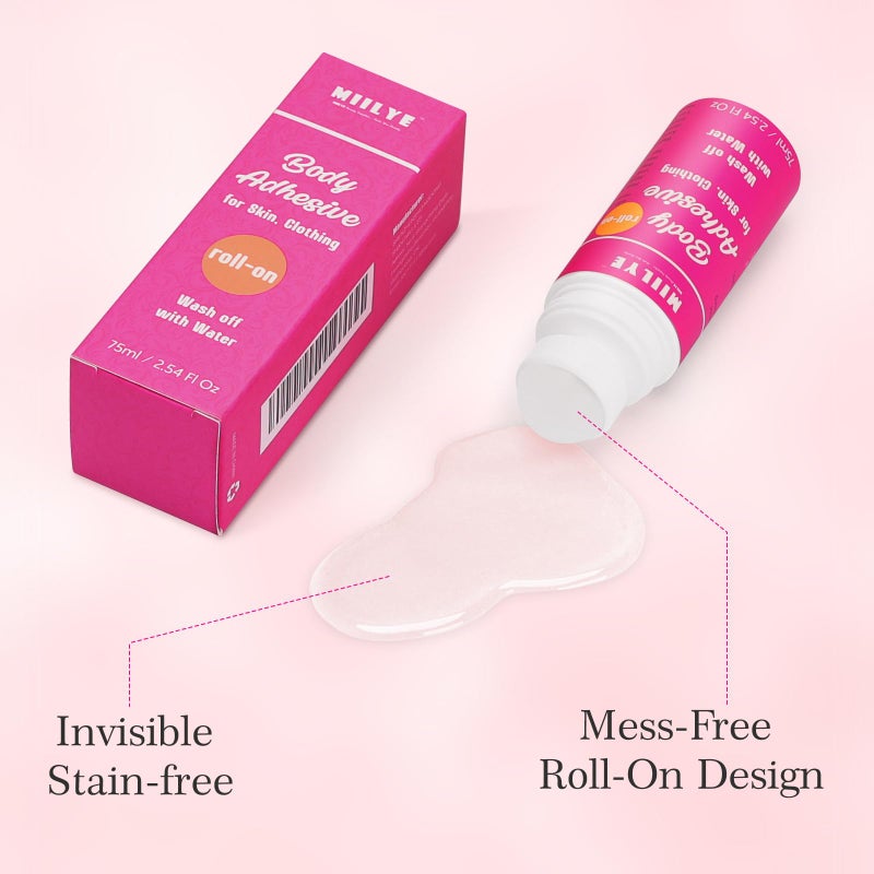 MIILYE Body Adhesive Roll-On for Skin & Clothing 2.54 Oz-Sweat Resistant, Water Wash Off- Fashion Adhesive for Dancers, Socks, Stockings, Leotards, Bras, Wigs, Costumes - Image 2