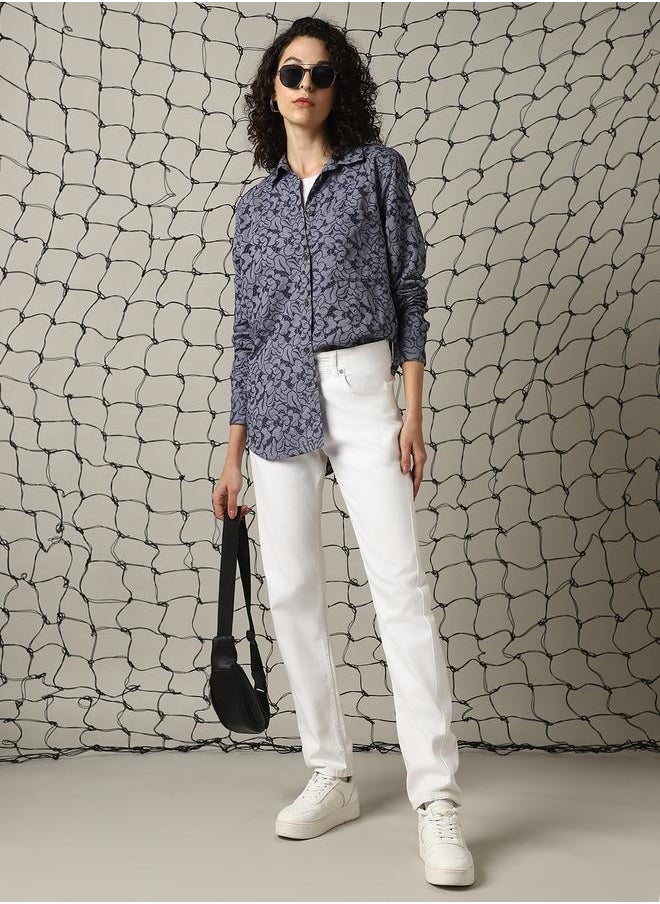 Hubberholme Women Oversized Fit Cotton Schiffli Casual Shirt  - Image 2