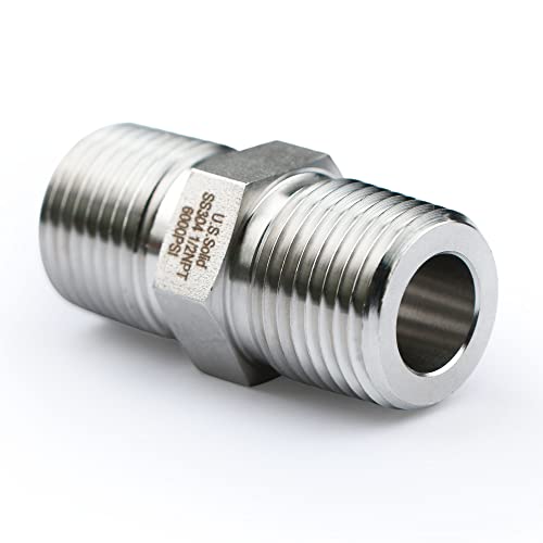 U.S. Solid 304 Stainless Steel Hex Nipple, 6000 psi High Pressure Heavy Duty Pipe Fitting, 1/2" x 1/2" NPT Male Thread Pipe Adapter(1 pc) - Image 4