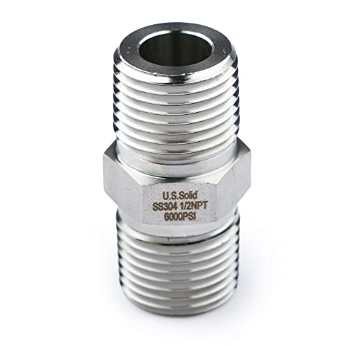 U.S. Solid 304 Stainless Steel Hex Nipple, 6000 psi High Pressure Heavy Duty Pipe Fitting, 1/2" x 1/2" NPT Male Thread Pipe Adapter(1 pc) - Image 2