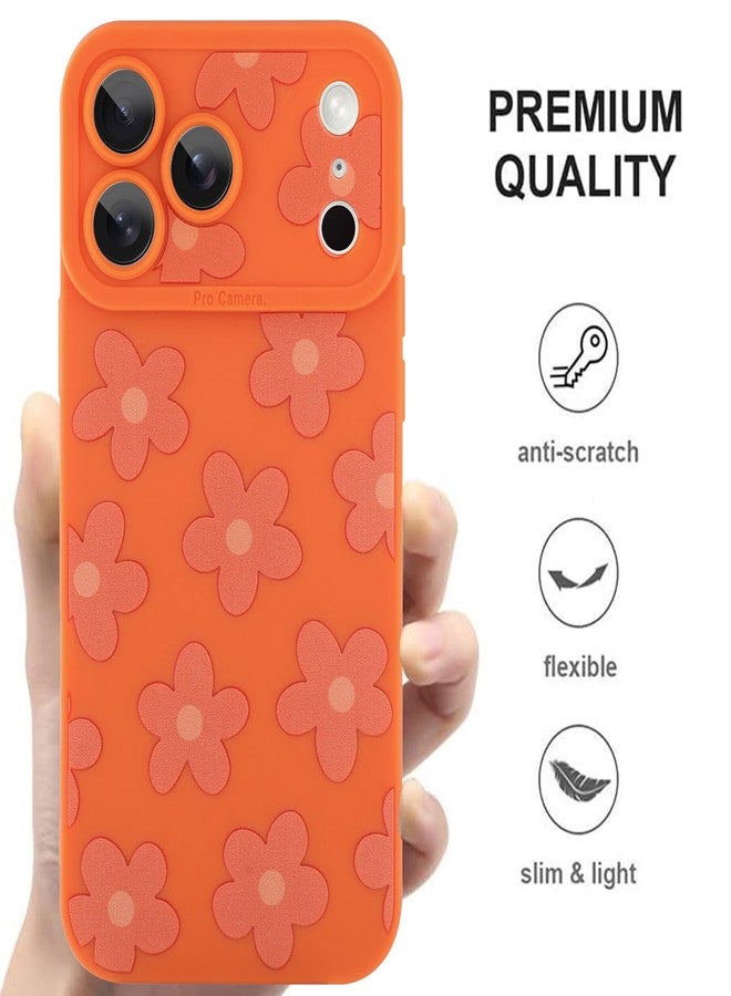 زيي جراب ZIYE مصمم خصيصًا لهاتف iPhone 17 Pro Max، بنقشة زهور برتقالية، مع حماية للكاميرا، مصنوع من مطاط السيليكون TPU الناعم، بتصميم زهور، مقاس 6.9 بوصة. - Image 4