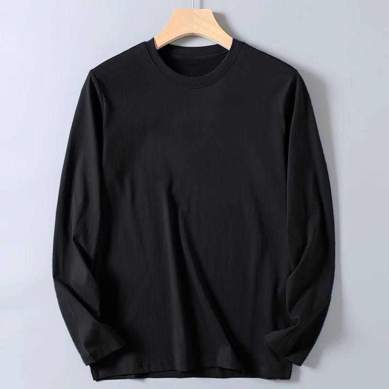 Long-sleeved T-shirt Men's Spring and Autumn Japanese Style Simple Trendy Brand Heavy Base Shirt Fashionable Loose Pure Cotton Round Neck Ins - Image 2