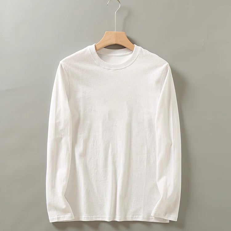 Long-sleeved T-shirt Men's Spring and Autumn Japanese Style Simple Trendy Brand Heavy Base Shirt Fashionable Loose Pure Cotton Round Neck Ins - Image 3