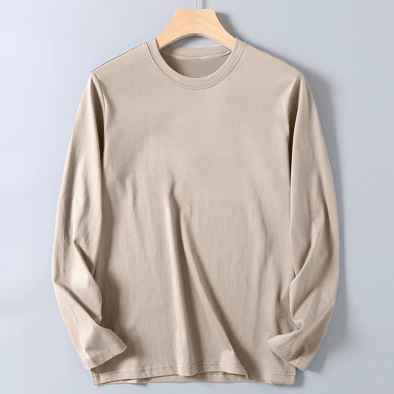 Long-sleeved T-shirt Men's Spring and Autumn Japanese Style Simple Trendy Brand Heavy Base Shirt Fashionable Loose Pure Cotton Round Neck Ins - Image 4