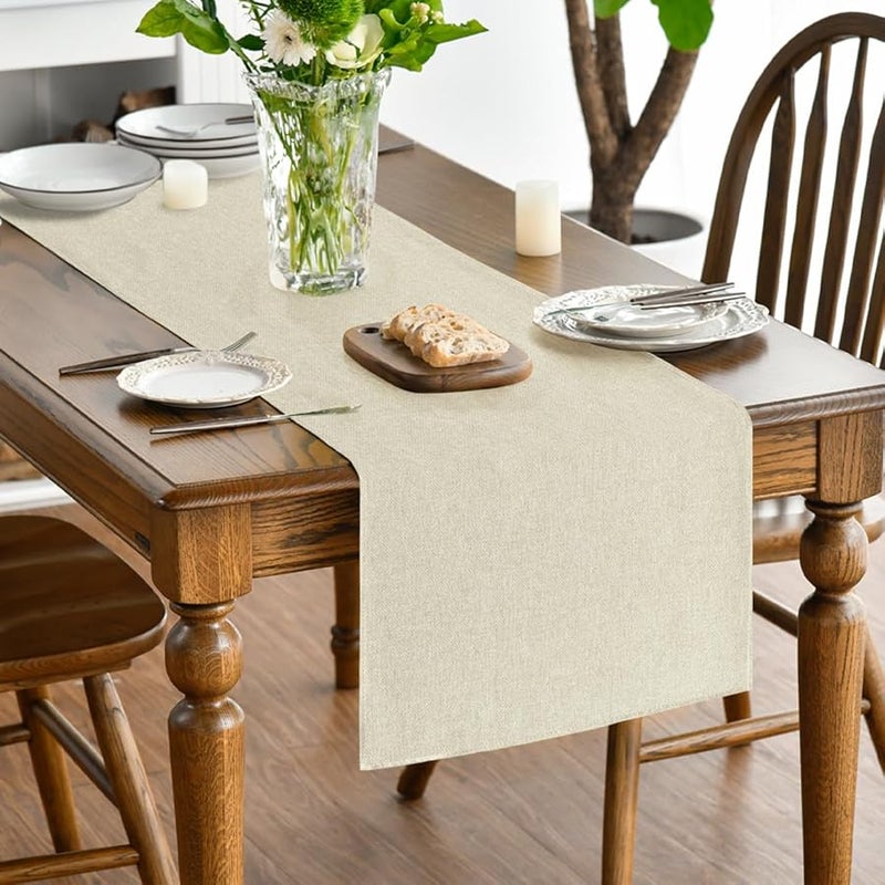 Beige Summer Table Runner, 13x72 Inch Seasonal Autumn Winter Machine Washable Kitchen Dining Table Decoration for Home Party Decor - Image 2