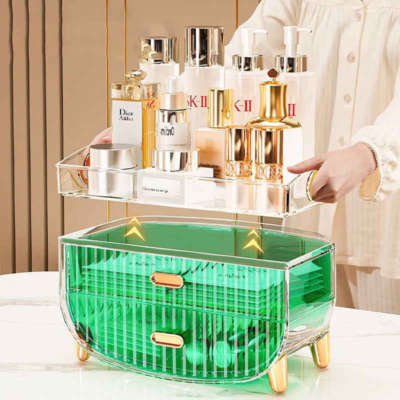 Deoxys Makeup Storage Organizer，Cosmetics Display Case with 2-Layer Storage Box, Bedroom Vanity Desk and T1-Acrylic - Image 1