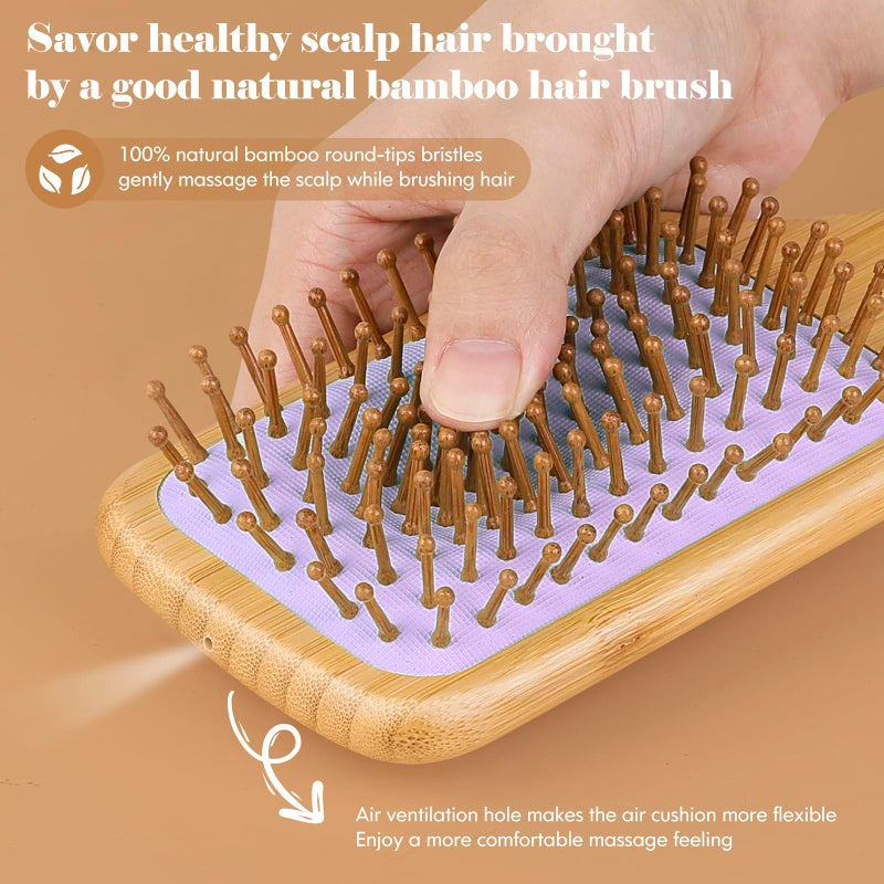 Sofmild Hair Brush-Natural Wooden Bamboo Brush-Eco Friendly Detangle Paddle Hairbrush for Women Men and Kids Massage Scalp Increase Hair Growth - Image 2