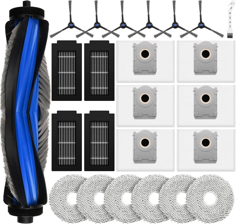 KTNAid 24 Pcs Replacement Parts for Ecovacs Deebot T50 Max/T50 Pro/T50 Max Pro Omni/T50 Pro Omni/T50 Omni Robot Vacuum, Include 1 Main Brush, 6 Dust Bag, 4 Filter, 6 Side Brush, 6 Mop Pad and 1 Cleaning Tool - Image 1