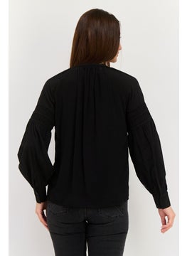 ESPRIT Women V-Neck Long Sleeves Plain Blouse, Black  - Image 4