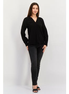 ESPRIT Women V-Neck Long Sleeves Plain Blouse, Black  - Image 3