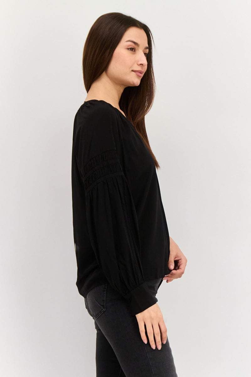 ESPRIT بلوزة نسائية بأكمام طويلة على شكل حرف V، سوداء - Image 2