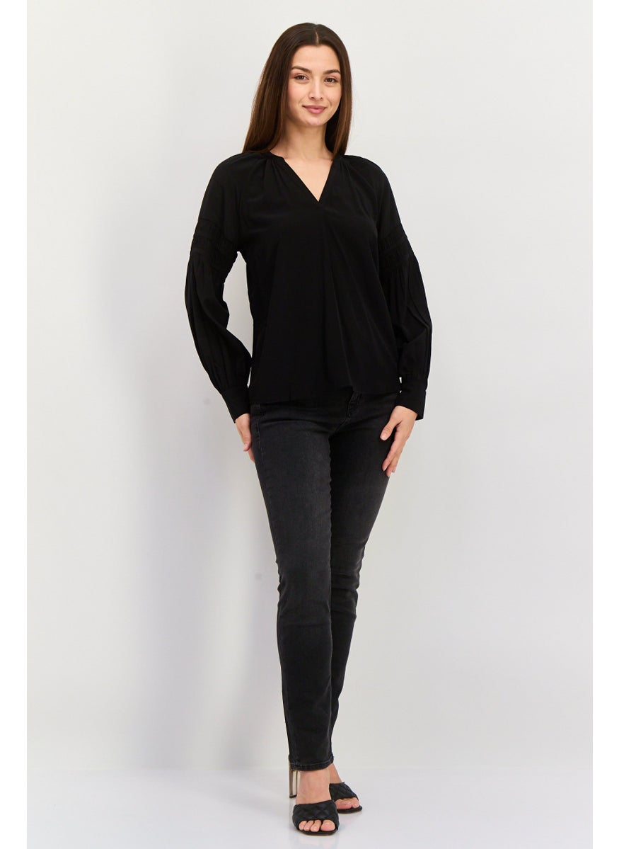 Women V-Neck Long Sleeves Plain Blouse, Black - pzsku/Z58161CD0D1A150521B46Z/45/_/1737642342/b5efac84-8a4c-4260-ad62-bf106ab01d33