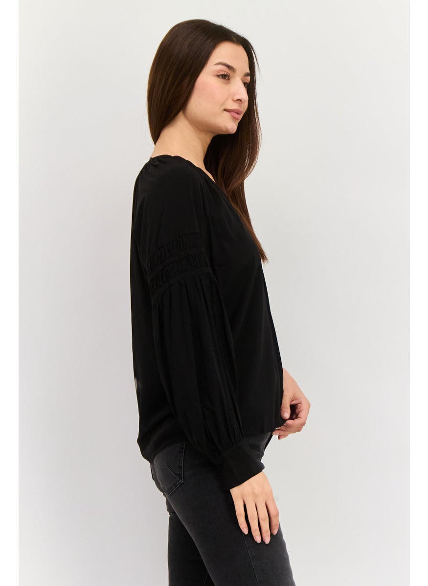 Women V-Neck Long Sleeves Plain Blouse, Black - pzsku/Z58161CD0D1A150521B46Z/45/_/1737642344/ac6bc423-88c6-4de0-a5e8-646fecd15548