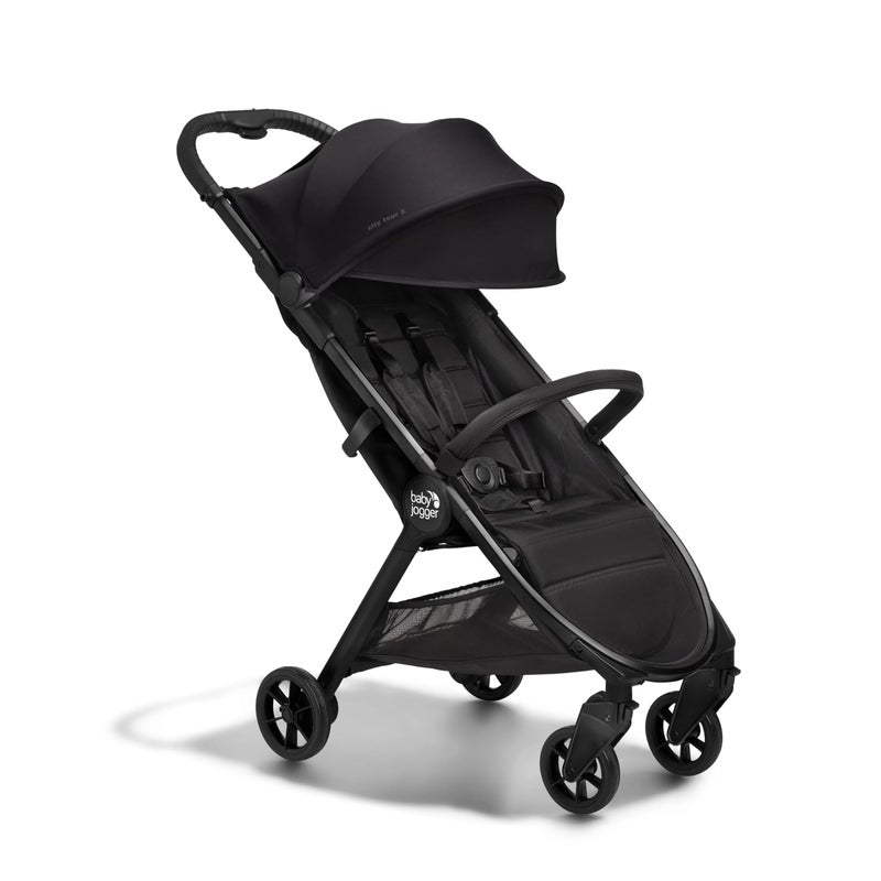 Baby Jogger City Tour 2 UltraCompact CarryOn Approved Travel Stroller in Eco Black with BellyBar Lightweight Easy Fold Ideal for Traveling and Everyday Adventures