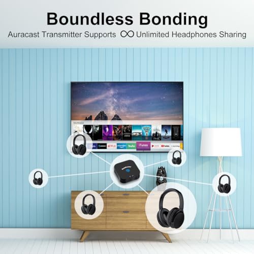 HomeSpot JM320, Auracast TV Headphones, Bluetooth 5.3, with BA210 v2 Transmitter for AV Home Theater Projector, TV & Mobile Seamless Switching, LE Audio Low Latency, Gifts for Senior (Basic Pack) - Image 5