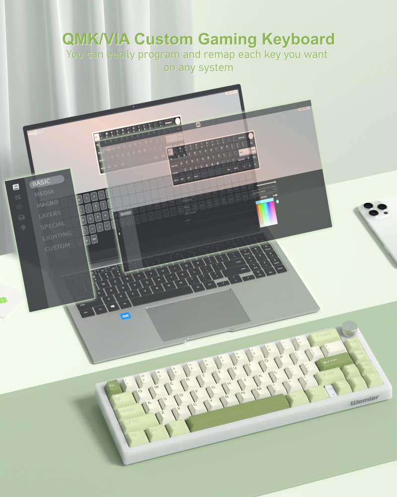 Womier VK66 PRO 60% Gaming Keyboard Wired, QMK/VIA Creamy Mechanical Keyboard, Hot Swappable Gasket Mount RGB Key Board & Translucent Keycaps (White) - Image 3