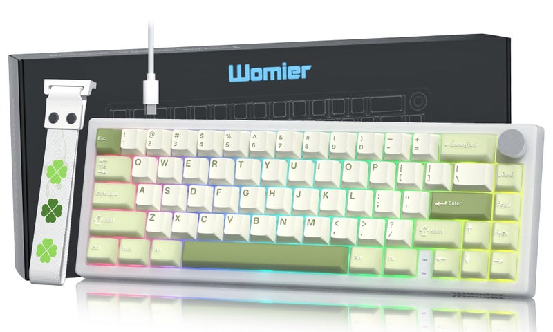 Womier VK66 PRO 60% Gaming Keyboard Wired, QMK/VIA Creamy Mechanical Keyboard, Hot Swappable Gasket Mount RGB Key Board & Translucent Keycaps (White) - Image 1
