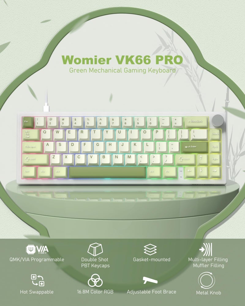 Womier VK66 PRO 60% Gaming Keyboard Wired, QMK/VIA Creamy Mechanical Keyboard, Hot Swappable Gasket Mount RGB Key Board & Translucent Keycaps (White) - Image 2