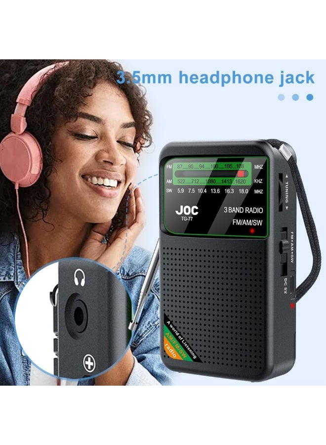 جوك راديو محمول صغير FM/AM/SW، يعمل بالبطارية، أفضل استقبال، راديو مدمج بشاشة عالية الوضوح مع منفذ سماعات 3.5 مم، مناسب للاستخدام الداخلي والخارجي وفي الطوارئ - Image 4