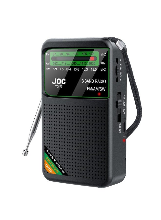 جوك راديو محمول صغير FM/AM/SW، يعمل بالبطارية، أفضل استقبال، راديو مدمج بشاشة عالية الوضوح مع منفذ سماعات 3.5 مم، مناسب للاستخدام الداخلي والخارجي وفي الطوارئ - Image 1